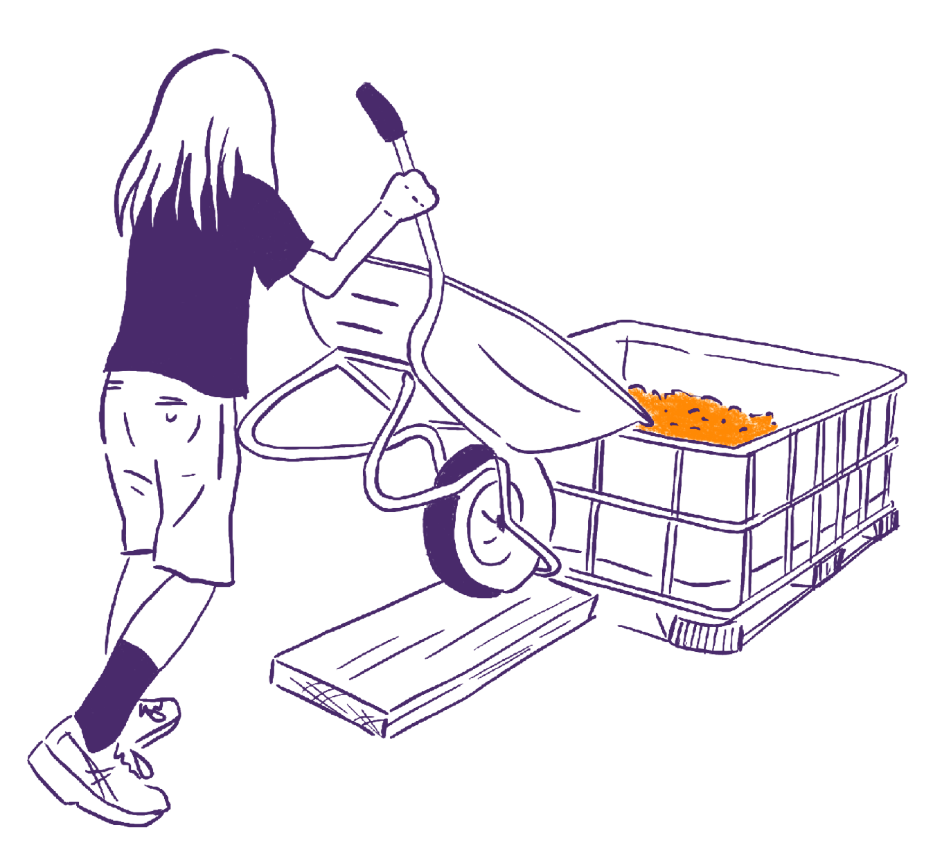 dessin d'un enfant qui vide une brouette de terre